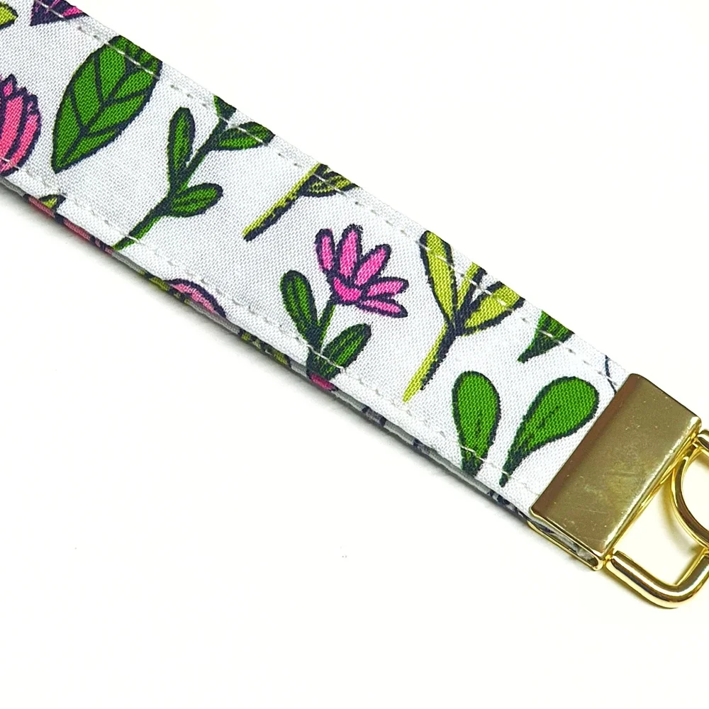 Flower & Plants Cotton Fabric Key Fob Wristlet - Picture 2 of 3